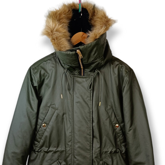 J. Crew Perfect Waxed Canvas PrimaLoft Winter Parka Dark Moss SZ S $398 - Picture 4 of 11